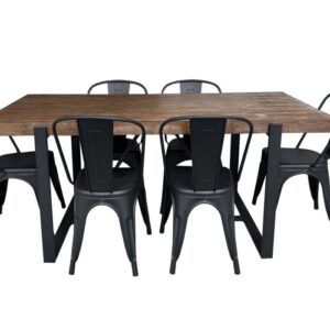 Ned 1800mm 7 Piece Wooden Dining Set with Black Reni Chairs Front View
